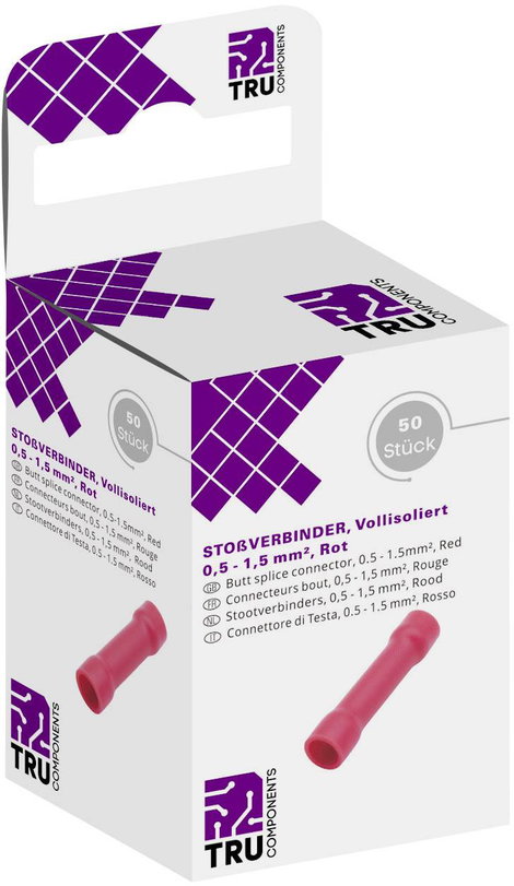 TRU COMPONENTS T1904C066 Párhuzamos csatlakozó 0.50 mm² 1.50 mm² Teljesen szigetelt Piros 50 db