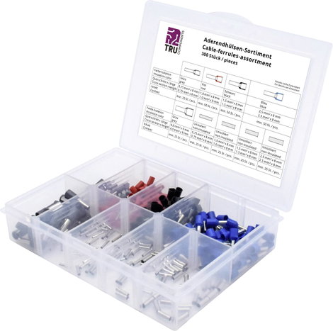 TRU COMPONENTS T1904C087 Érvéghüvely készlet 4 mm² Részlegesen szigetelt Szürke, Piros, Fekete, Kék 2. kép
