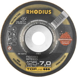 Rhodius 210611 RS580 SPEED Nagyolótárcsa, hajlított Ø 125 mm Furat átmérő 22.23 mm Nemesacél, Acél 1