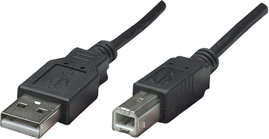 Manhattan USB kábel USB 2.0 USB-A dugó, USB-B dugó 0.50 m Fekete Fólia árnyékolás, UL minősített, ar