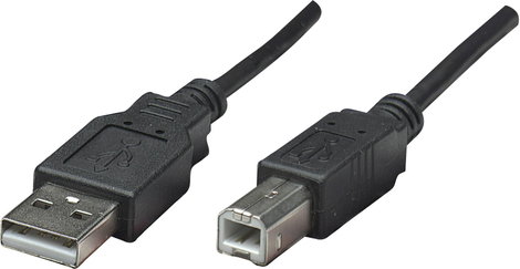 Manhattan USB kábel USB 2.0 USB-A dugó, USB-B dugó 0.50 m Fekete Fólia árnyékolás, UL minősített, ar