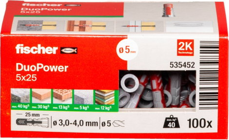 Fischer DUOPOWER 5x25 LD 2 komponensű tipli 25 mm 5 mm 535452 100 db 5. kép