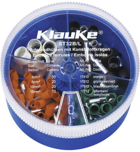 Klauke ST32B Érvéghüvely készlet 4 mm², 6 mm², 10 mm², 16 mm² Részlegesen szigetelt Narancs, Zöld, B