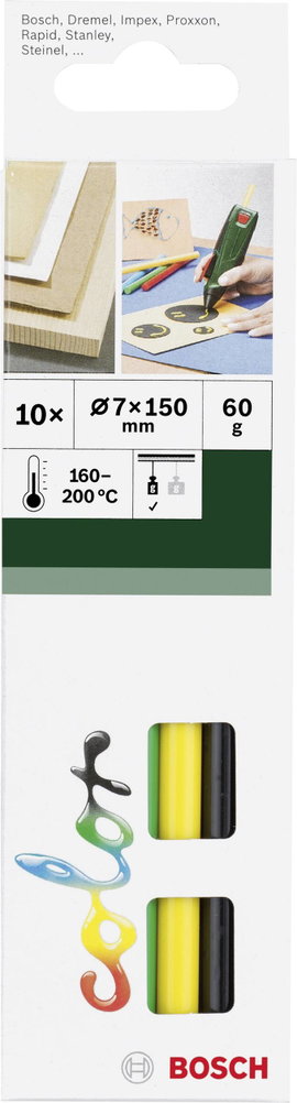 Bosch Accessories 2609256D30 Ragasztópisztoly rúd 7 mm 150 mm Színek szerint szortírozva 60 g 10 db
