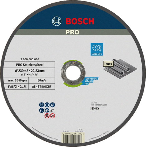 Bosch Accessories AS 46 T Inox BF 2608600096 Vágótárcsa, egyenes 230 mm 1 db Acél, Nemesacél