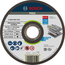 Bosch Accessories AS 60 T Inox BF 2608600545 Vágótárcsa, egyenes 115 mm 1 db Acél, Nemesacél