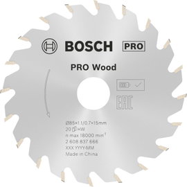 Bosch Accessories Kreissägeblatt Ø 85x15x1,1mm 20 WZ HM Standard for Wood 2608837666 Körfűrészlap 85
