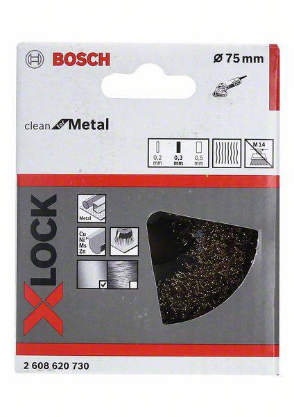 Bosch Accessories Csésze kefe X-LOCK Clean for Metal, 75 mm, 0,3 mm, hullámosított sárgaréz kefe 260 2. kép