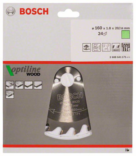 Bosch Accessories Optiline Wood 2608641171 Keményfém körfűrészlap 160 x 20 x 1.8 mm Fogak száma (col 2. kép