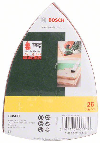 Bosch Accessories 2607017112 Multi csiszolópapír készlet Tépőzárral, Lyukas Szemcsézet (num) 40, 80, 2. kép