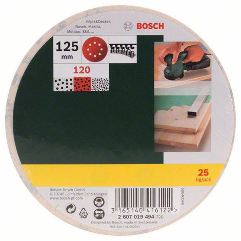 Bosch Accessories 2607019494 Excenter csiszolópapír Tépőzárral, Lyukas Szemcsézet (num) 120 (Ø) 125 2. kép