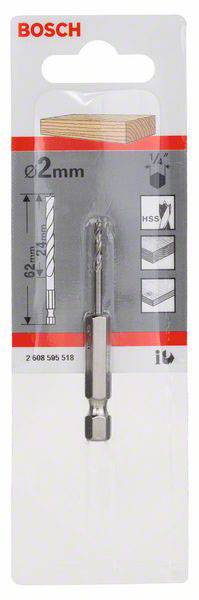 Bosch Accessories 2608595518 Fa spirál fúró 2 mm Teljes hossz 62 mm 1/4 (6,3 mm) 1 db 2. kép