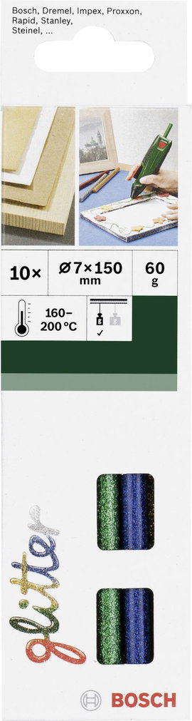 Bosch Accessories 2609256D31 Ragasztópisztoly rúd 7 mm 150 mm Színek szerint szortírozva (glitteres)