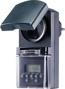 Digitális, konnektoros heti időkapcsoló óra 1800 W IP44, visszaszámláló, véletlen kapcsolás, Basetec
