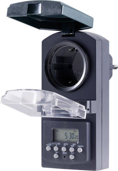 Digitális, konnektoros heti időkapcsoló óra 1800 W IP44, visszaszámláló, véletlen kapcsolás, Basetec 5. kép