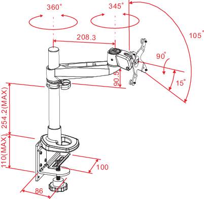 SpeaKa Professional Swivel monitor tartó, állítható magassággal, asztalra szerelhető, Grommet- és C 2. kép