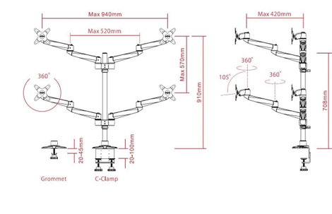 SpeaKa Professional SuperSwivel 4 részes monitor tartó, asztalra szerelhető gáznyomásos technikával, 3. kép