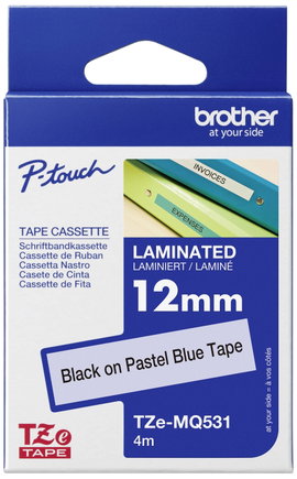 Brother TZe-MQ531 Feliratozó szalag, pasztel Szalagszín: Pasztellkék Szövegszín: Fekete 12 mm 4 m