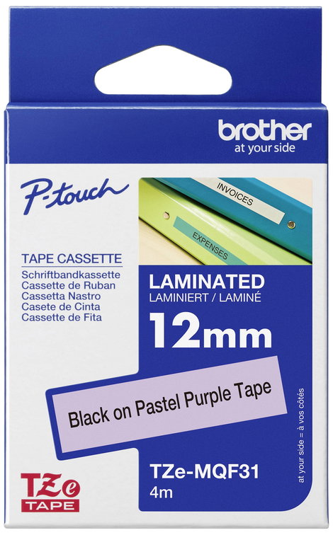 Brother TZe-MQF31 Feliratozó szalag, pasztel Szalagszín: Pasztell lila Szövegszín: Fekete 12 mm 4 m