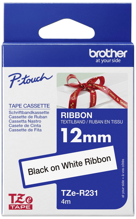 Brother TZe-R231 Feliratozó szalag, textil, nem laminált Szalagszín: Fehér Szövegszín: Fekete 12 mm