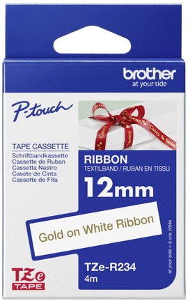 Brother TZe-R234 Feliratozó szalag, textil, nem laminált Szalagszín: Fehér Szövegszín: Arany 12 mm 4