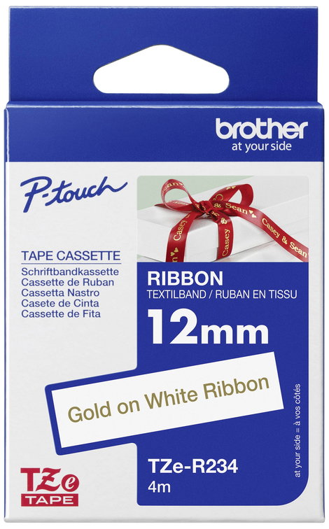 Brother TZe-R234 Feliratozó szalag, textil, nem laminált Szalagszín: Fehér Szövegszín: Arany 12 mm 4