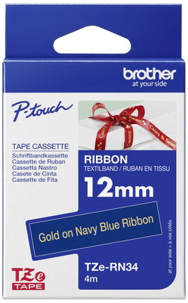 Brother TZe-RN34 Feliratozó szalag, textil, nem laminált Szalagszín: Tengerkék Szövegszín: Arany 12 