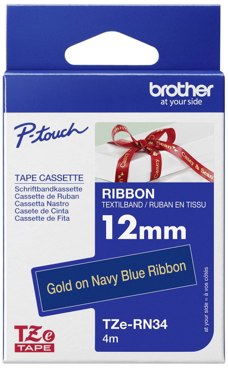 Brother TZe-RN34 Feliratozó szalag, textil, nem laminált Szalagszín: Tengerkék Szövegszín: Arany 12