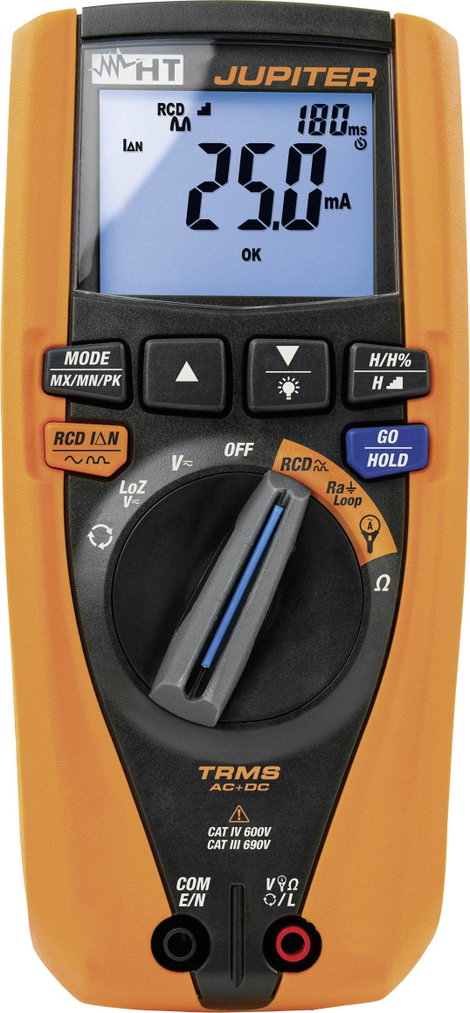 HT Instruments JUPITER Kézi multiméter, RCD teszter Kalibrált (ISO) digitális CAT IV 600 V, CAT III