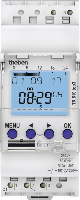 Theben TR610 top3 Időkapcsoló óra kalapsínhez 230 V/AC 1 váltó 16 A 250 V/AC Heti program