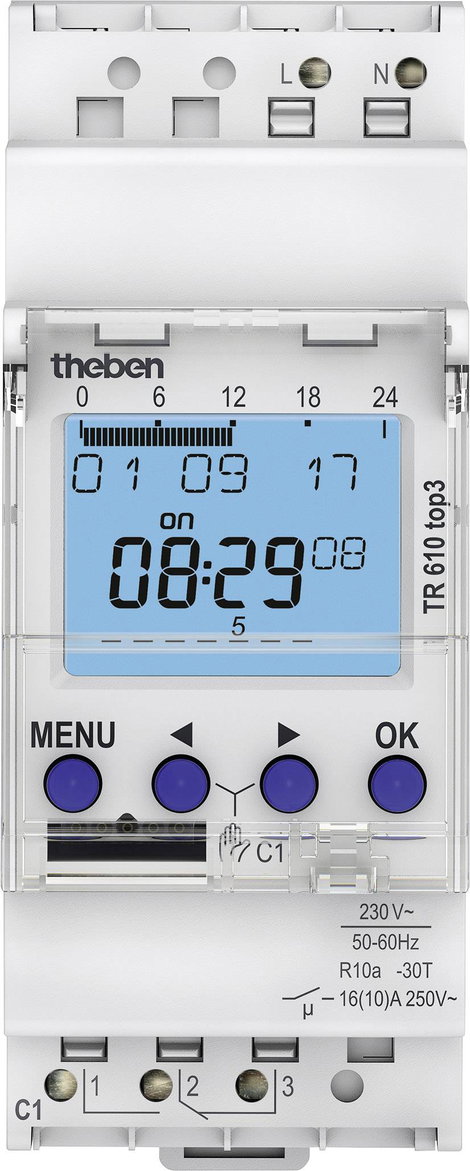 Theben TR610 top3 Időkapcsoló óra kalapsínhez 230 V/AC 1 váltó 16 A 250 V/AC Heti program