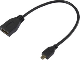 HDMI átalakító, 1x HDMI dugó, D mikro - 1x HDMI alj, fekete, aranyozott, 20 cm, SpeaKa Professional 
