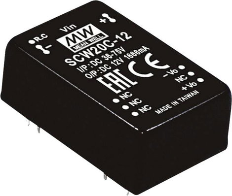 Mean Well SCW20B-12 DC/DC feszültségváltó modul 1.666 A 20 W Kimenetek száma: 1 x Tartalom, tartalmi