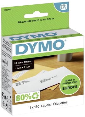DYMO Etikett tekercs 1983173 1983173 89 x 28 mm Papír Fehér 130 db Véglegesen tapadó Cím etikett