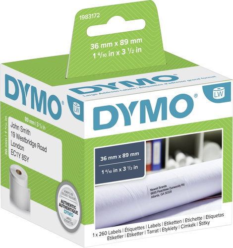 DYMO Etikett tekercs 1983172 1983172 89 x 36 mm Papír Fehér 260 db Véglegesen tapadó Csomagküldő eti 2. kép
