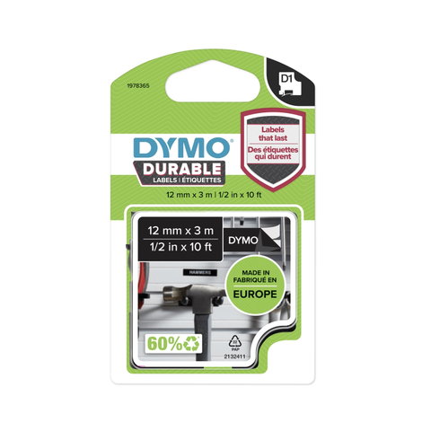 DYMO 1978365 Feliratozó szalag Vinyl Szalagszín: Fekete Szövegszín: Fehér 12 mm 3 m 3. kép
