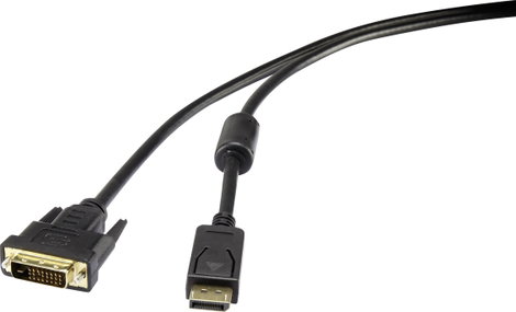 Renkforce Kijelző csatlakozó / DVI Átalakító kábel DisplayPort dugó, DVI-D 24+1 pólusú Csatlakozódug