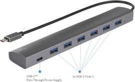 Renkforce 6+1 port USB 3.1 gen. 1 hub Pass-Through áramcsatlakozóval, Alumínium házzal Ezüst