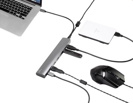 Renkforce 6+1 port USB 3.1 gen. 1 hub Pass-Through áramcsatlakozóval, Alumínium házzal Ezüst 4. kép