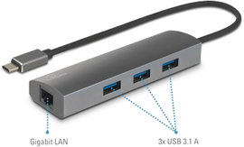 Hálózati adapter/hub USB-C USB 3.2 (Gen 2), LAN (10/100/1000 MBit/s), Renkforce RF-3374952