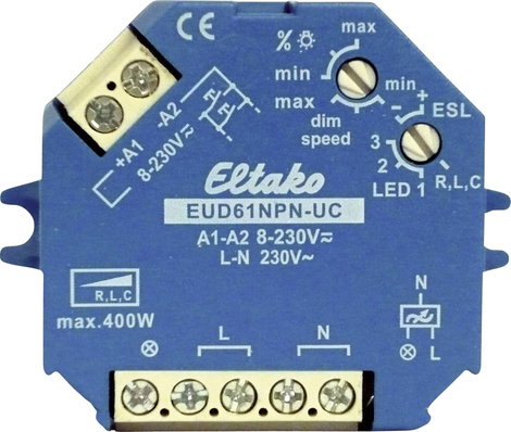 Eltako EUD61NPN-UC Falra szerelhető dimmer, Beépíthető dimmer Alkalmas fényforrásokhoz: Izzó, Energi