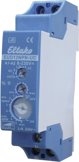 DIN sínes dimmer, LED-hez, fénycsőhöz, halogén- és energiatakarékos izzóhoz, Eltako EUD12NPN-UC