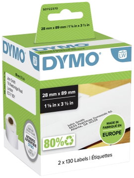 DYMO Etikett tekercs 99010 S0722370 89 x 28 mm Papír Fehér 260 db Véglegesen tapadó Cím etikett
