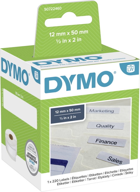 DYMO Etikett tekercs 99017 S0722460 50 x 12 mm Papír Fehér 220 db Véglegesen tapadó Függő regiszter 2. kép