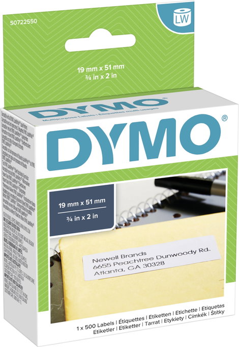 DYMO Etikett tekercs 11355 S0722550 19 x 51 mm Papír Fehér 500 db Véglegesen tapadó Univerzális etik 2. kép