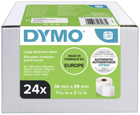 DYMO Etikett tekercs Kombinált csomag 13187 S0722390 89 x 36 mm Papír Fehér 6240 db Véglegesen tapad