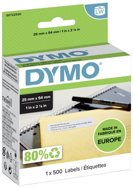DYMO Etikett tekercs 11352 S0722520 54 x 25 mm Papír Fehér 500 db Véglegesen tapadó Univerzális etik