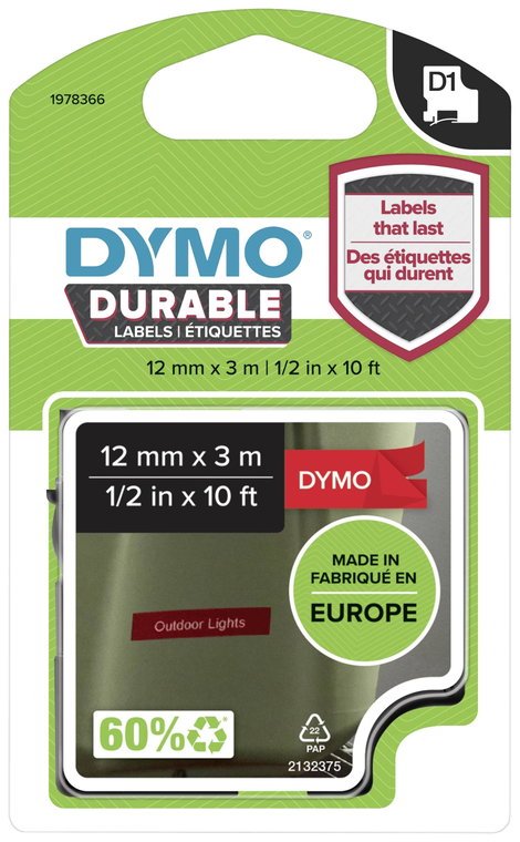 DYMO 1978366 Feliratozó szalag Vinyl Szalagszín: Piros Szövegszín: Fehér 12 mm 3 m 3. kép