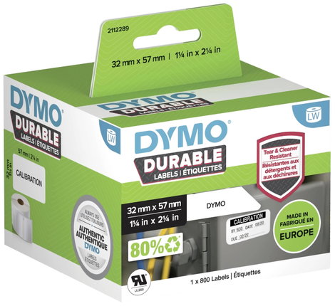 DYMO Etikett tekercs 57 x 32 mm Polipropilén fólia Fehér 800 db Véglegesen tapadó 2112289 Univerzáli