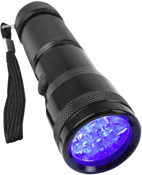 UV LED-es kézilámpa 395-400 nm, elemes, csuklópánttal, 95 g, Berger & Schröter
